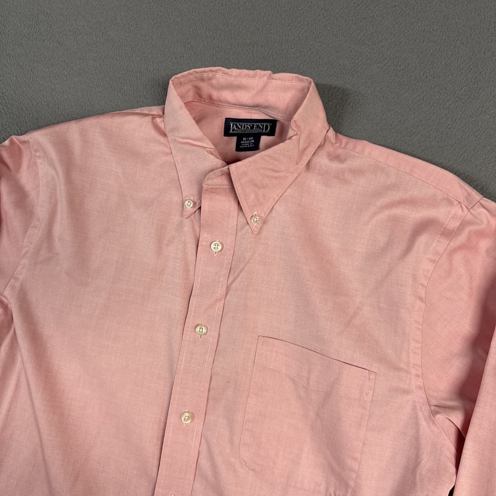 Lands End Shirt Mens 15-32 Pink Stretch Long Sleeve Button Down Cotton Dress